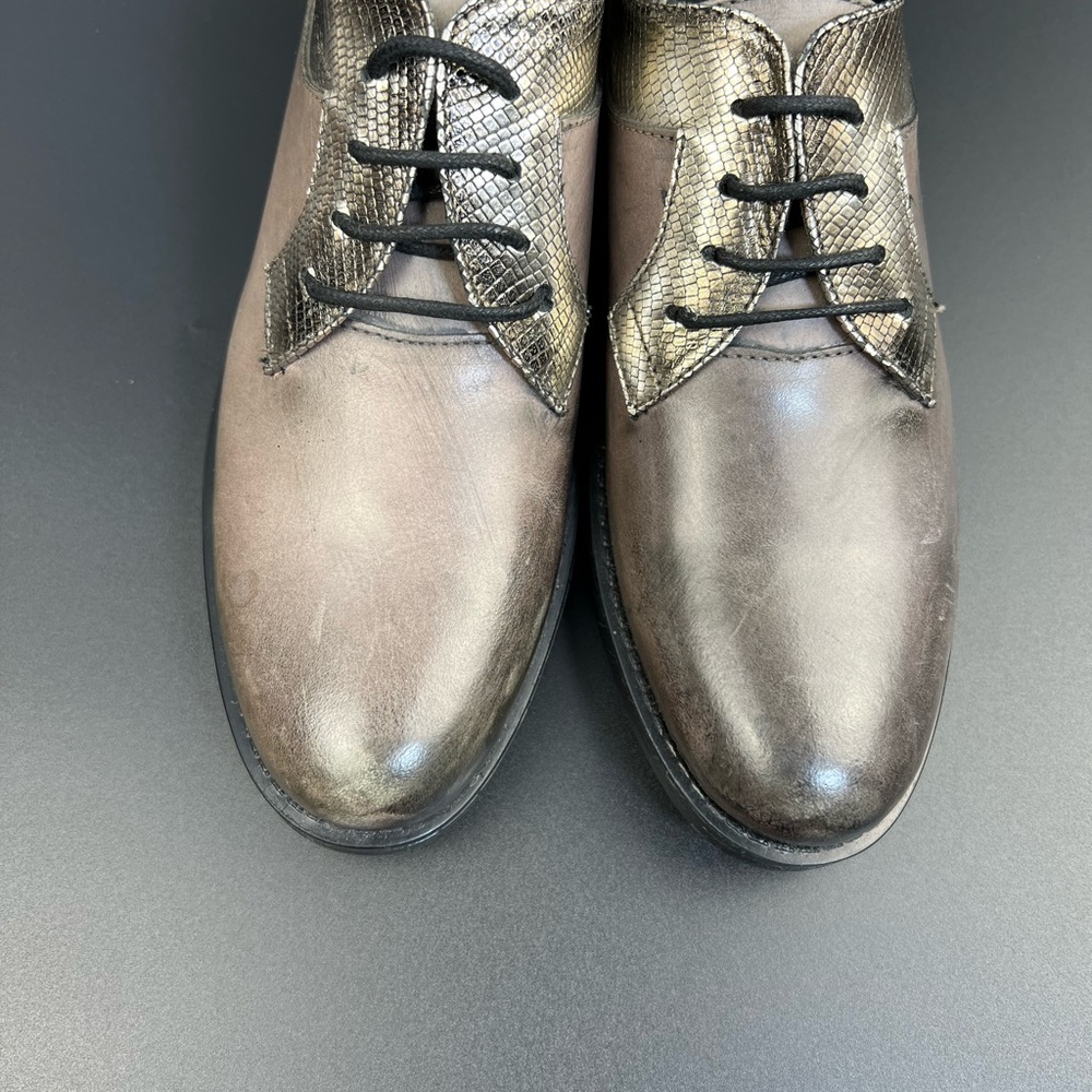 Lavorazione Artigiana Avitto Leather Oxford Shoe Metallic Snake Print Block Heel - Picture 10 of 15